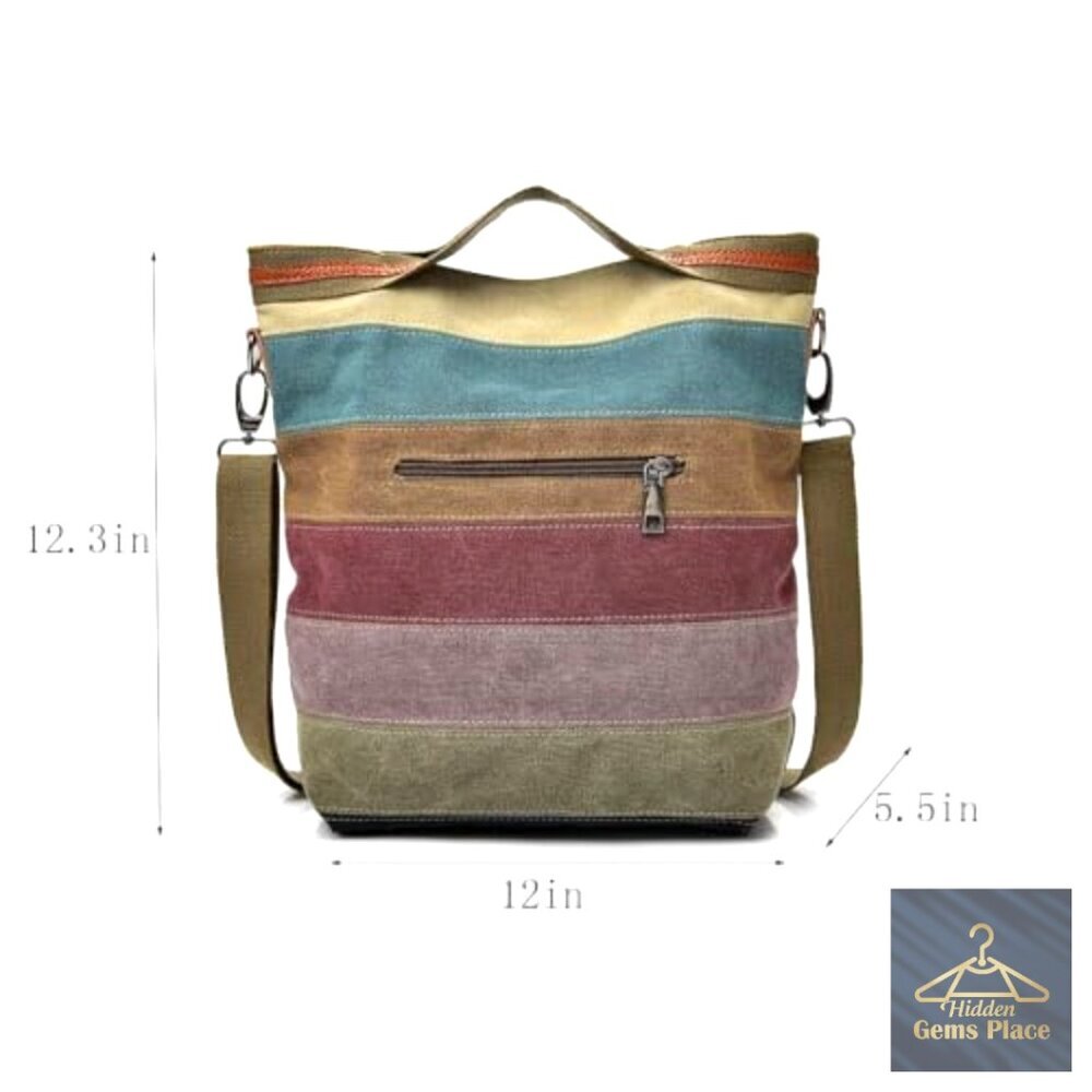 Canvas Hobo Tote with Adjustable Strap, Multi-Pocket, Zipper Closure, 11L - Picture 4 of 7